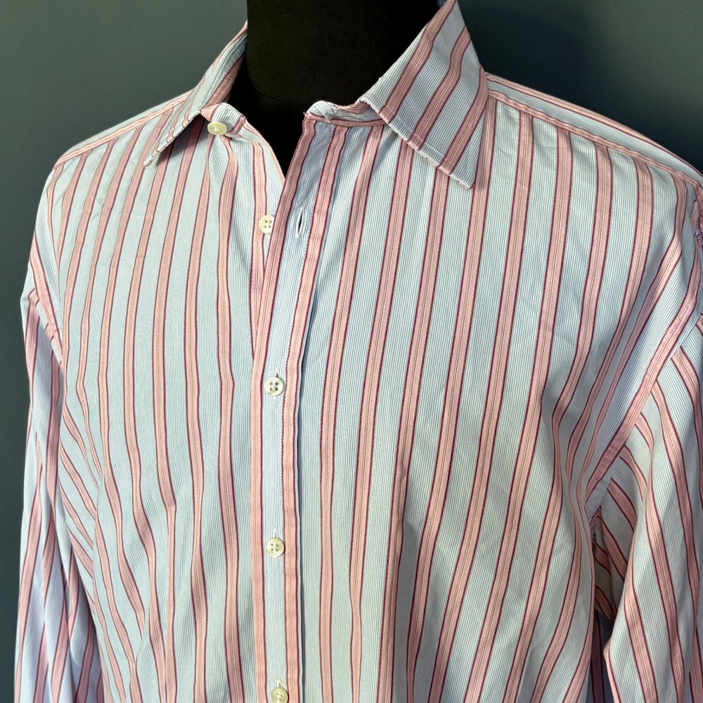 Thomas Pink Dress Shirt | Size 16.5 35 | French Cuffs - Blue Pink Stripe Ireland